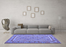 Machine Washable Southwestern Blue Country Rug in a Living Room, wshcon2199blu