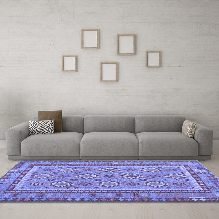Machine Washable Southwestern Blue Country Rug in a Living Room, wshcon2199blu