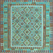 Square Machine Washable Southwestern Light Blue Country Rug, wshcon2199lblu