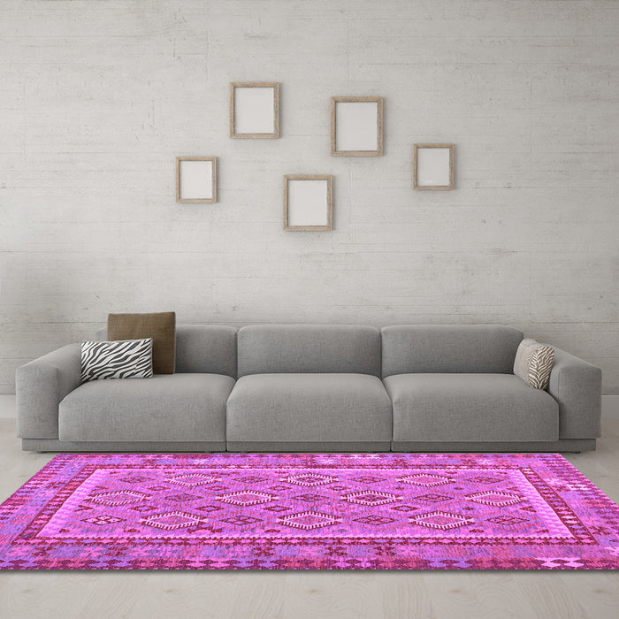Machine Washable Southwestern Purple Country Area Rugs in a Living Room, wshcon2199pur