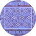 Round Machine Washable Southwestern Blue Country Rug, wshcon2199blu