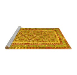 Sideview of Machine Washable Southwestern Yellow Country Rug, wshcon2199yw