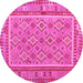 Round Machine Washable Southwestern Pink Country Rug, wshcon2199pnk