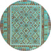 Round Machine Washable Southwestern Light Blue Country Rug, wshcon2199lblu