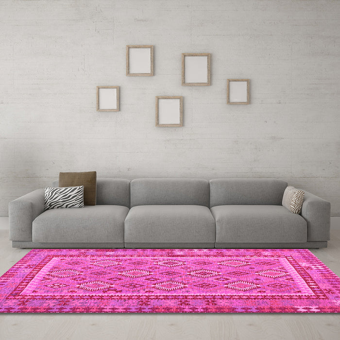 Machine Washable Southwestern Pink Country Rug in a Living Room, wshcon2199pnk