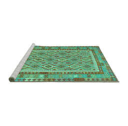 Sideview of Machine Washable Southwestern Turquoise Country Area Rugs, wshcon2199turq