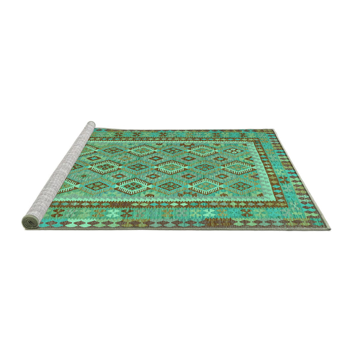 Sideview of Machine Washable Southwestern Turquoise Country Area Rugs, wshcon2199turq