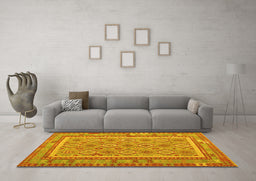 Machine Washable Southwestern Yellow Country Rug in a Living Room, wshcon2199yw