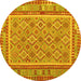 Round Southwestern Yellow Country Rug, con2199yw