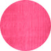 Round Machine Washable Abstract Pink Contemporary Rug, wshcon21pnk