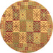 Round Machine Washable Southwestern Brown Country Rug, wshcon2200brn