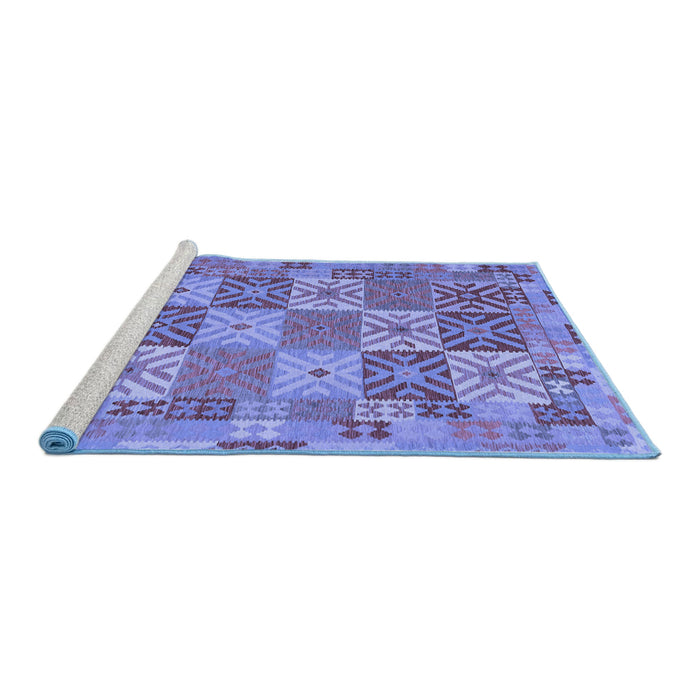 Sideview of Machine Washable Southwestern Blue Country Rug, wshcon2200blu