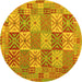 Round Machine Washable Southwestern Yellow Country Rug, wshcon2200yw