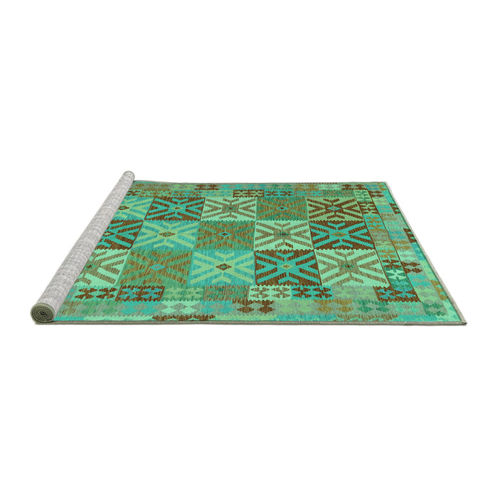 Sideview of Machine Washable Southwestern Turquoise Country Area Rugs, wshcon2200turq