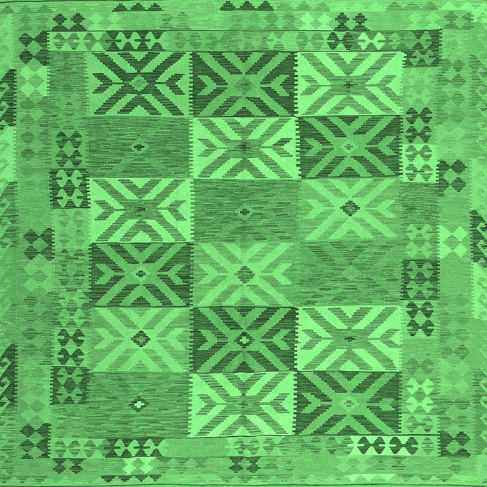 Square Machine Washable Southwestern Emerald Green Country Area Rugs, wshcon2200emgrn