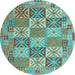 Round Machine Washable Southwestern Light Blue Country Rug, wshcon2200lblu