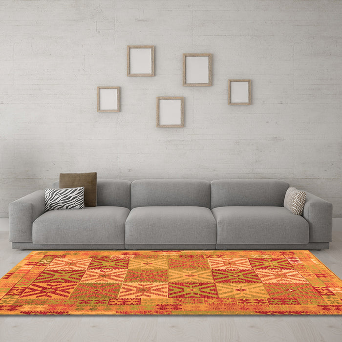 Machine Washable Southwestern Orange Country Area Rugs in a Living Room, wshcon2200org