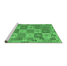 Sideview of Machine Washable Southwestern Emerald Green Country Area Rugs, wshcon2200emgrn