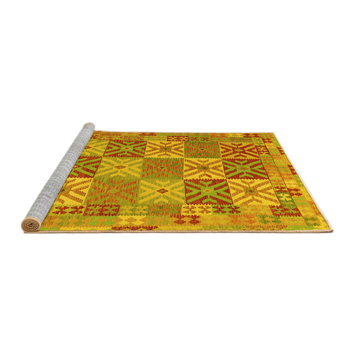 Sideview of Machine Washable Southwestern Yellow Country Rug, wshcon2200yw