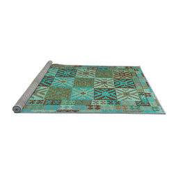 Sideview of Machine Washable Southwestern Light Blue Country Rug, wshcon2200lblu