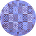 Round Machine Washable Southwestern Blue Country Rug, wshcon2200blu