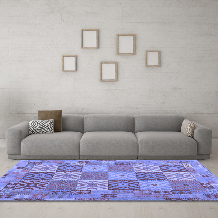 Machine Washable Southwestern Blue Country Rug in a Living Room, wshcon2200blu