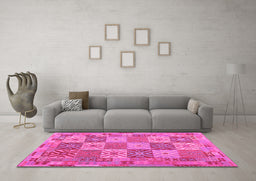 Machine Washable Southwestern Pink Country Rug in a Living Room, wshcon2200pnk
