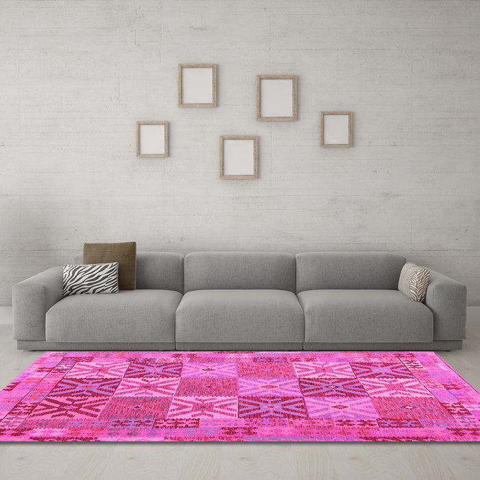 Machine Washable Southwestern Pink Country Rug in a Living Room, wshcon2200pnk