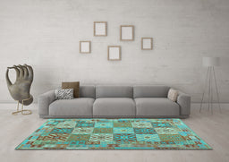 Machine Washable Southwestern Light Blue Country Rug in a Living Room, wshcon2200lblu