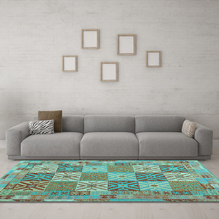 Machine Washable Southwestern Light Blue Country Rug in a Living Room, wshcon2200lblu