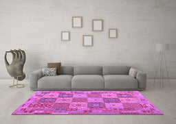 Machine Washable Southwestern Purple Country Area Rugs in a Living Room, wshcon2200pur
