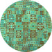 Round Southwestern Turquoise Country Rug, con2201turq