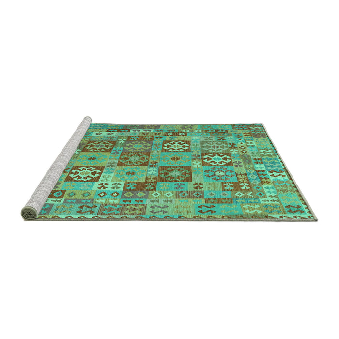 Sideview of Machine Washable Southwestern Turquoise Country Area Rugs, wshcon2201turq