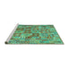 Sideview of Machine Washable Southwestern Turquoise Country Area Rugs, wshcon2201turq