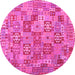 Round Machine Washable Southwestern Pink Country Rug, wshcon2201pnk