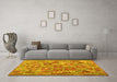 Machine Washable Southwestern Yellow Country Rug in a Living Room, wshcon2201yw