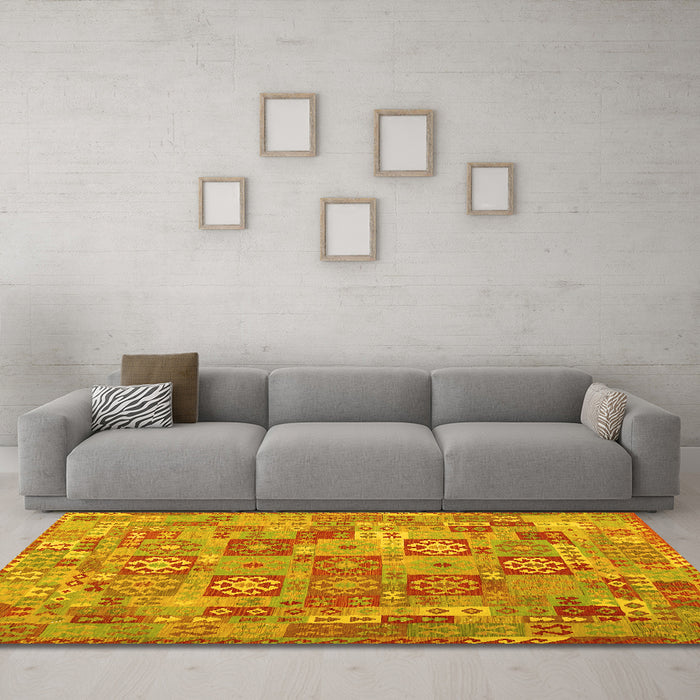 Machine Washable Southwestern Yellow Country Rug in a Living Room, wshcon2201yw