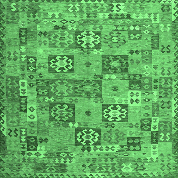 Square Machine Washable Southwestern Emerald Green Country Area Rugs, wshcon2201emgrn