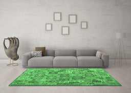Machine Washable Southwestern Emerald Green Country Area Rugs in a Living Room,, wshcon2201emgrn