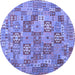 Round Machine Washable Southwestern Blue Country Rug, wshcon2201blu