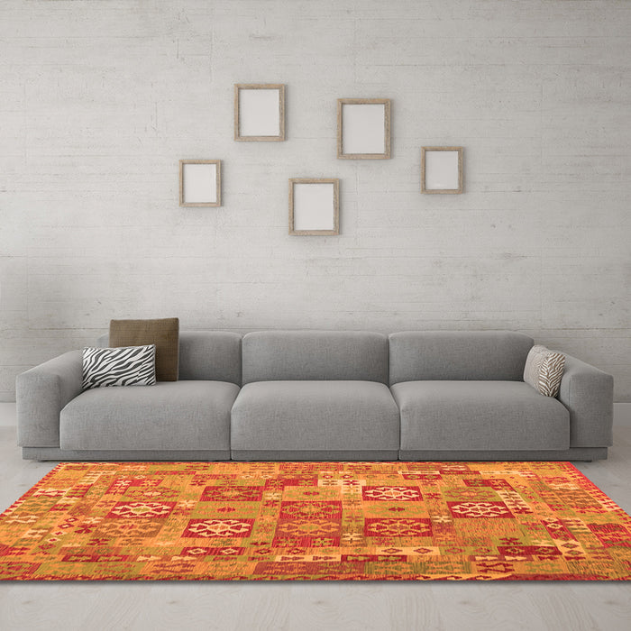 Machine Washable Southwestern Orange Country Area Rugs in a Living Room, wshcon2201org
