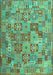 Machine Washable Southwestern Turquoise Country Area Rugs, wshcon2201turq