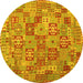 Round Machine Washable Southwestern Yellow Country Rug, wshcon2201yw