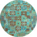 Round Machine Washable Southwestern Light Blue Country Rug, wshcon2201lblu