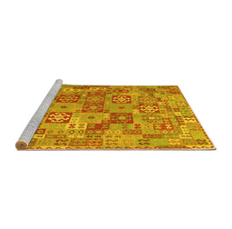 Sideview of Machine Washable Southwestern Yellow Country Rug, wshcon2201yw
