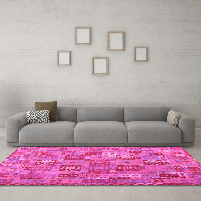 Machine Washable Southwestern Pink Country Rug in a Living Room, wshcon2201pnk