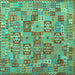 Square Machine Washable Southwestern Turquoise Country Area Rugs, wshcon2201turq