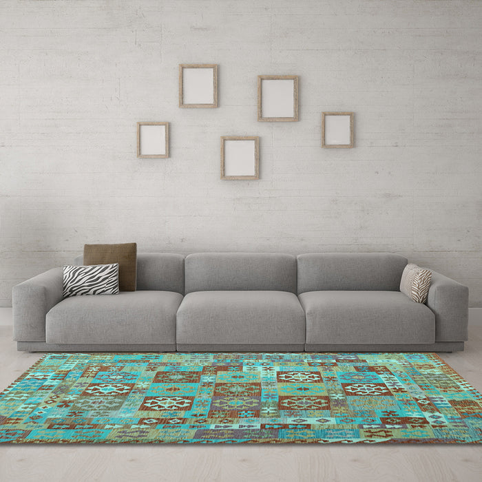 Machine Washable Southwestern Light Blue Country Rug in a Living Room, wshcon2201lblu