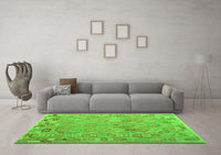Machine Washable Abstract Green Contemporary Rug, wshcon2202grn