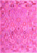 Machine Washable Abstract Pink Contemporary Rug, wshcon2202pnk